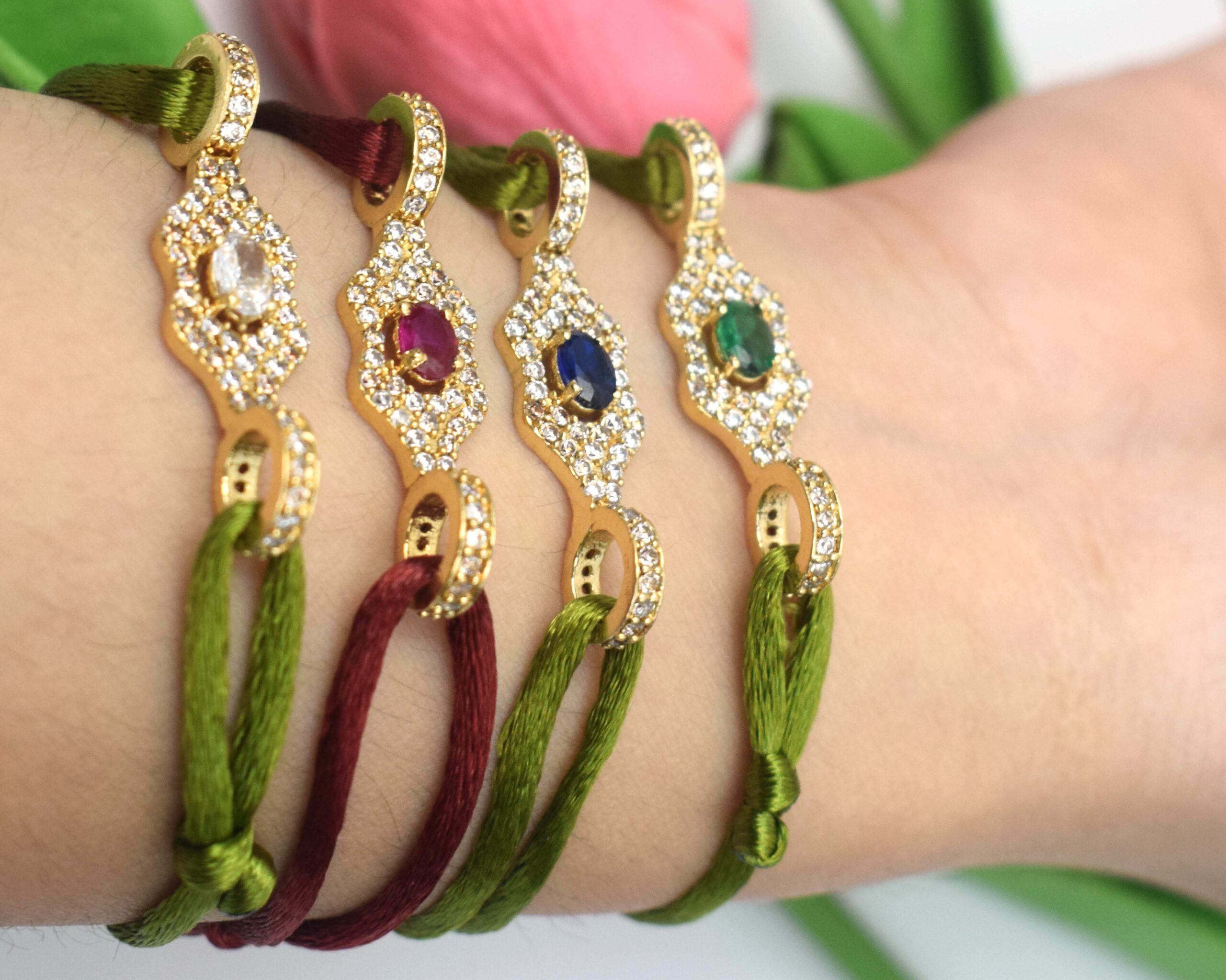 Neon Green Cord With 18K Gold Filled Adjustable Bracelet with diamonds and CZ for unisex