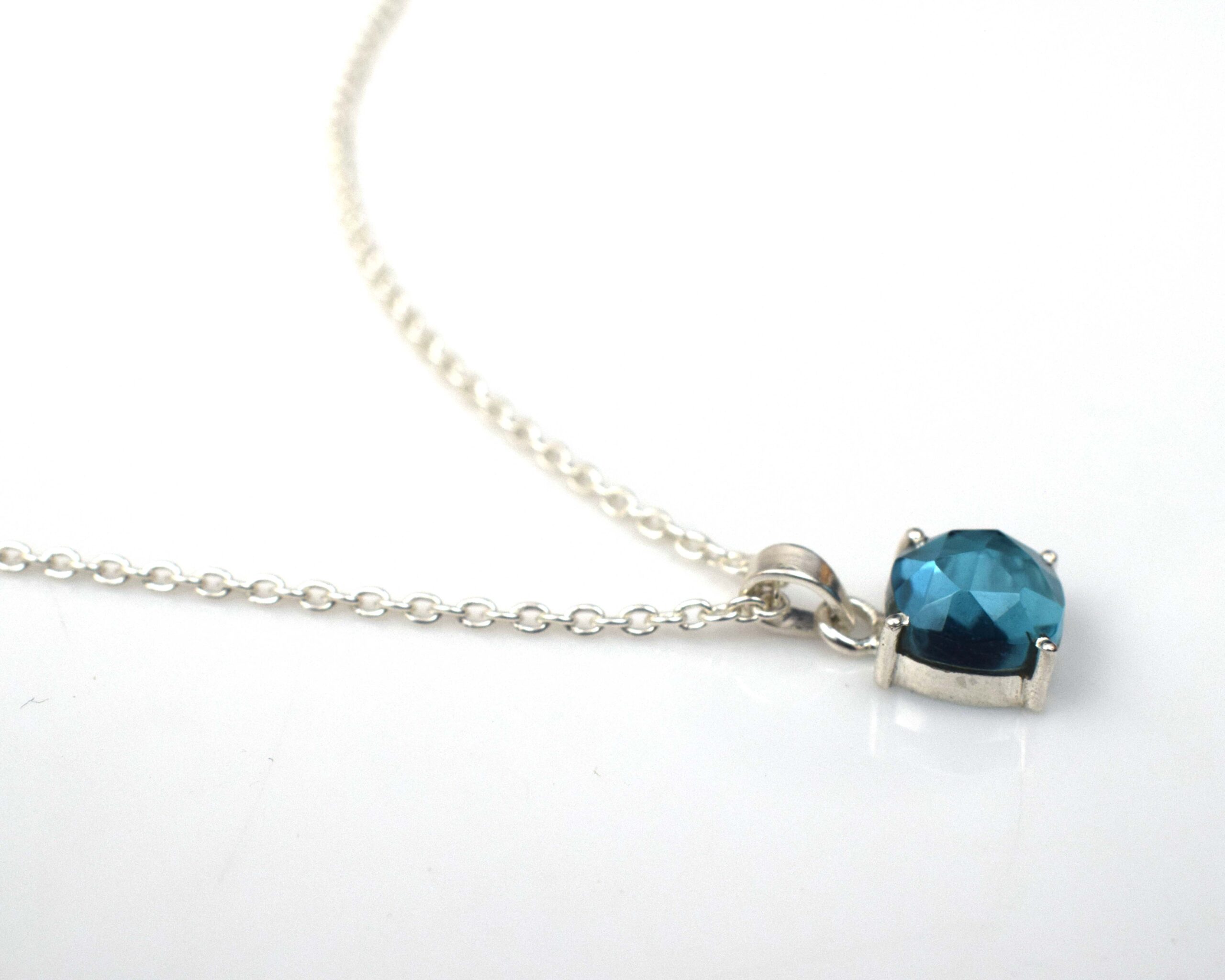 Natural Blue Topaz Cushion Cut Pendant Necklace in 925 Sterling Silver for Women