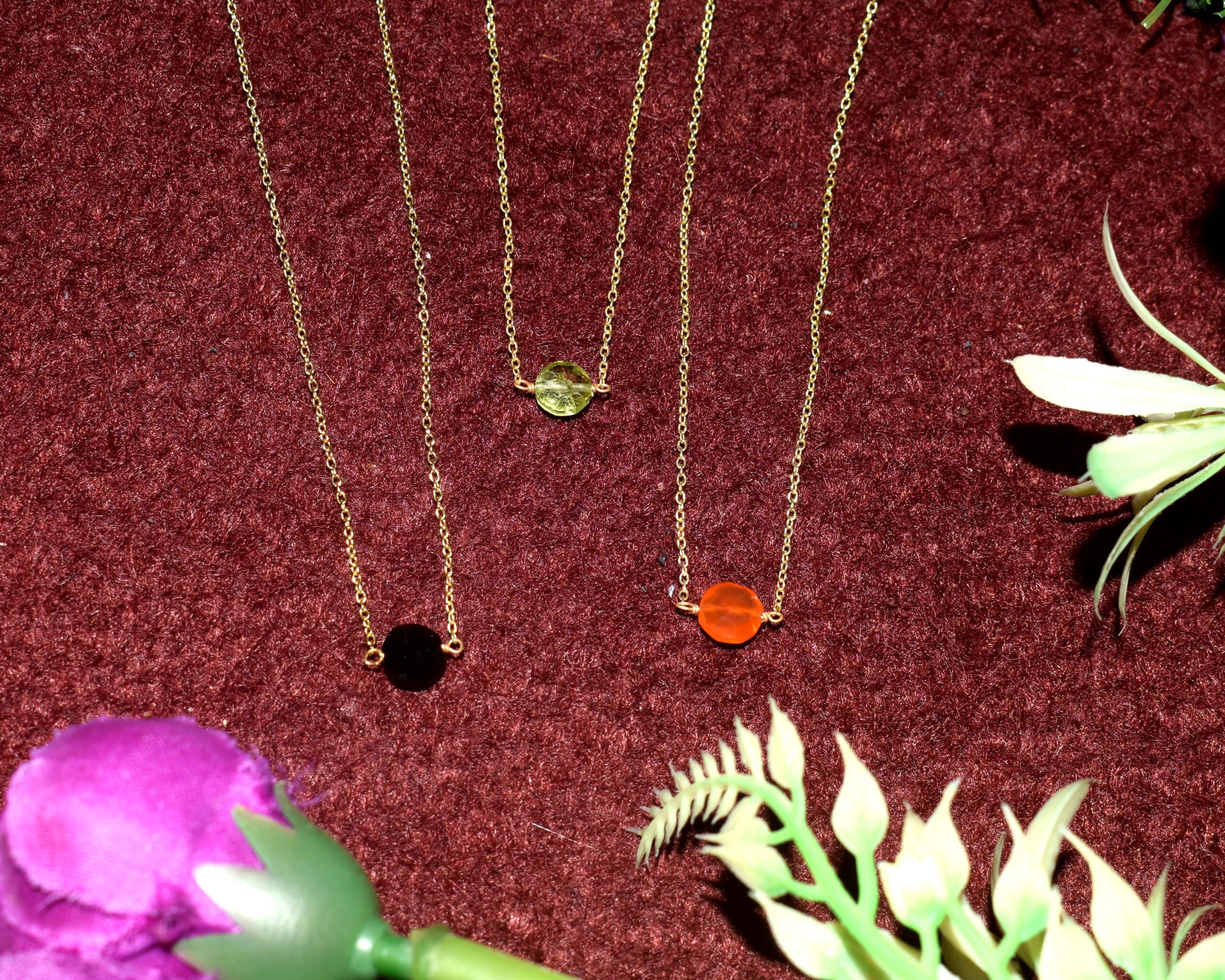 925 Sterling Silver Minimalist Round Gemstone Necklace Collection in 925 Sterling Silver Gold Plated