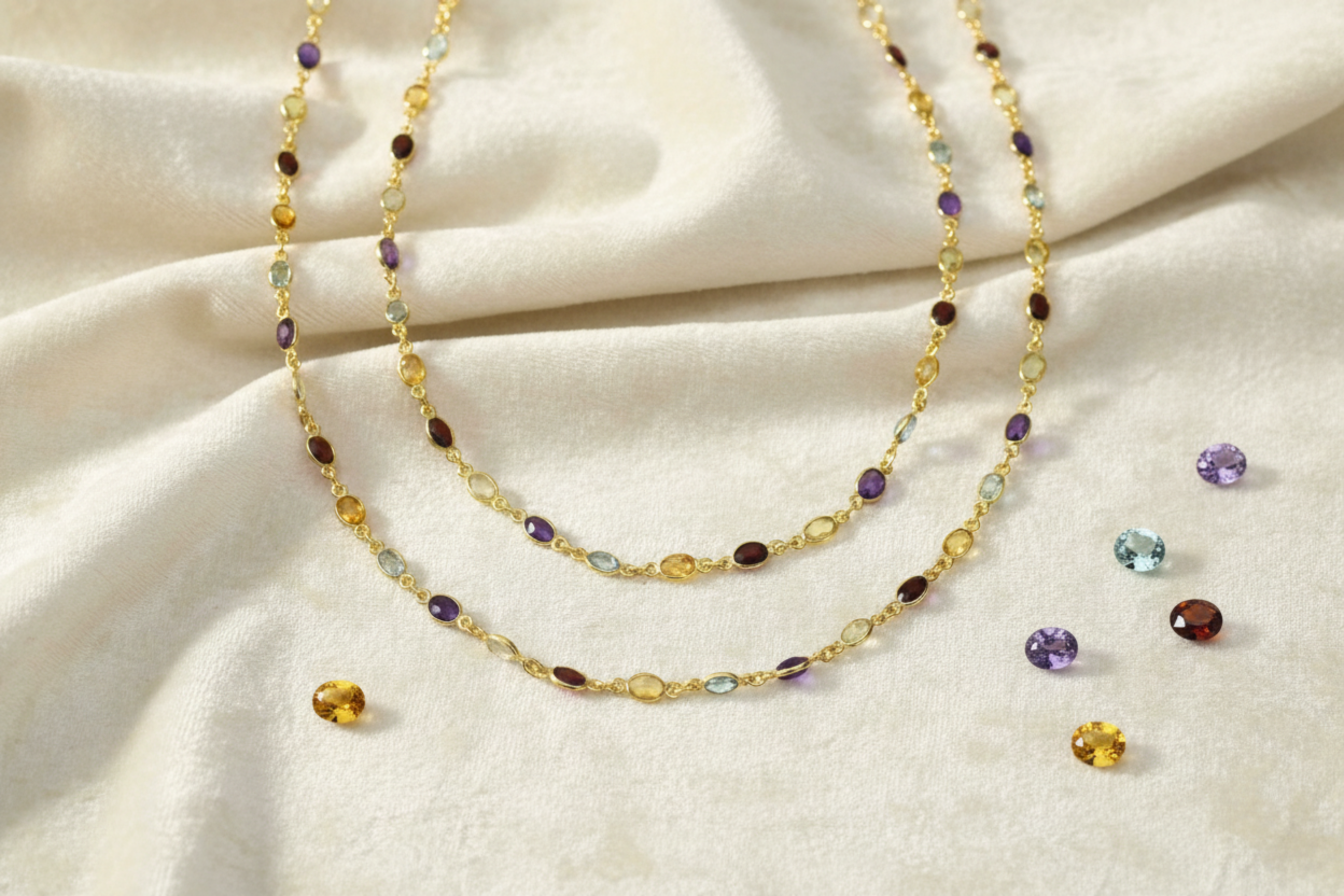 925 Sterling Silver Multi Gemstone Beach Necklace Handmade Colorful Station Chain Jewelry for Women