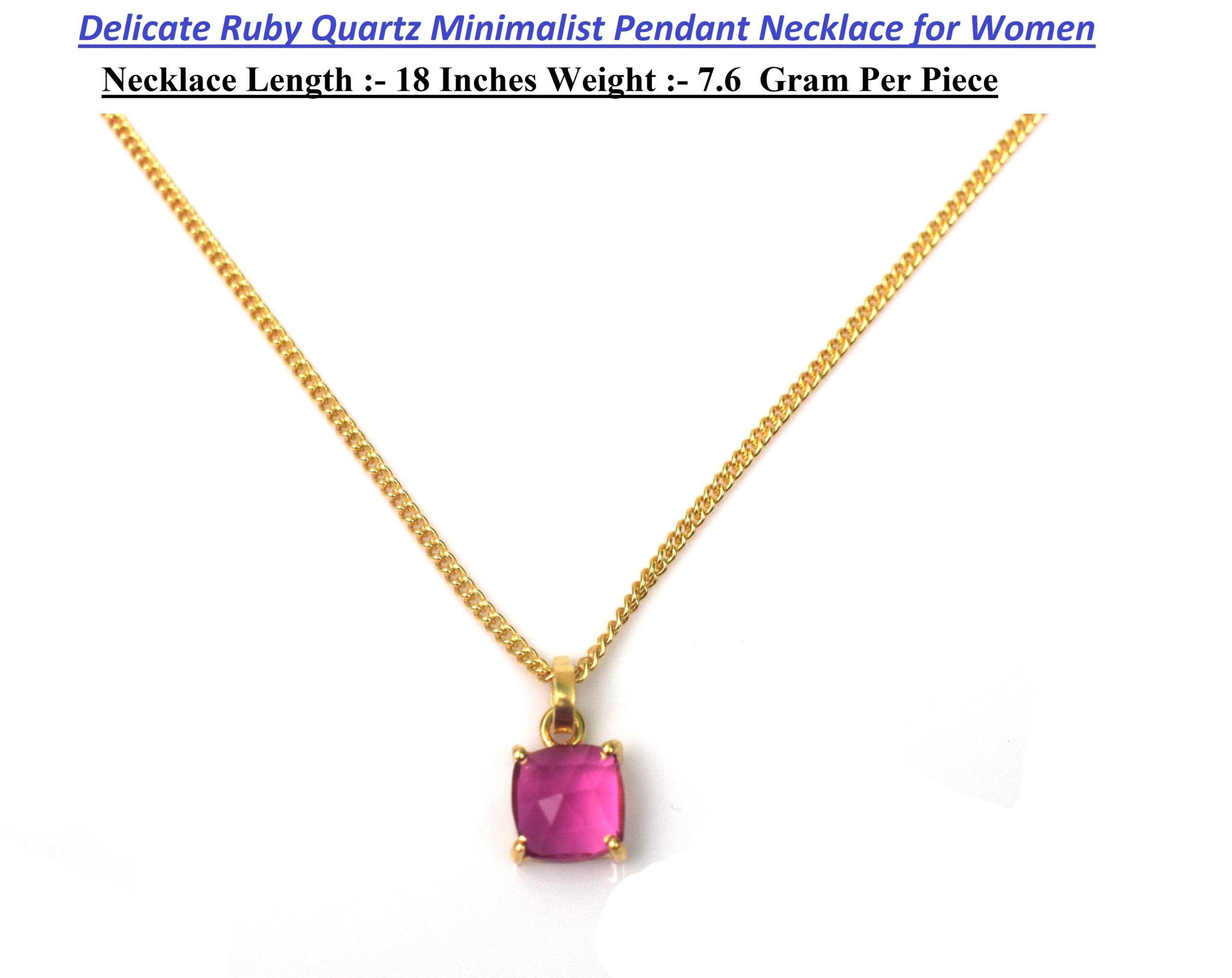 Handcrafted 925 sterling silver 18K Gold Plated Ruby Quartz Cushion Cut Solitaire Gemstone Pendant Necklace for Women