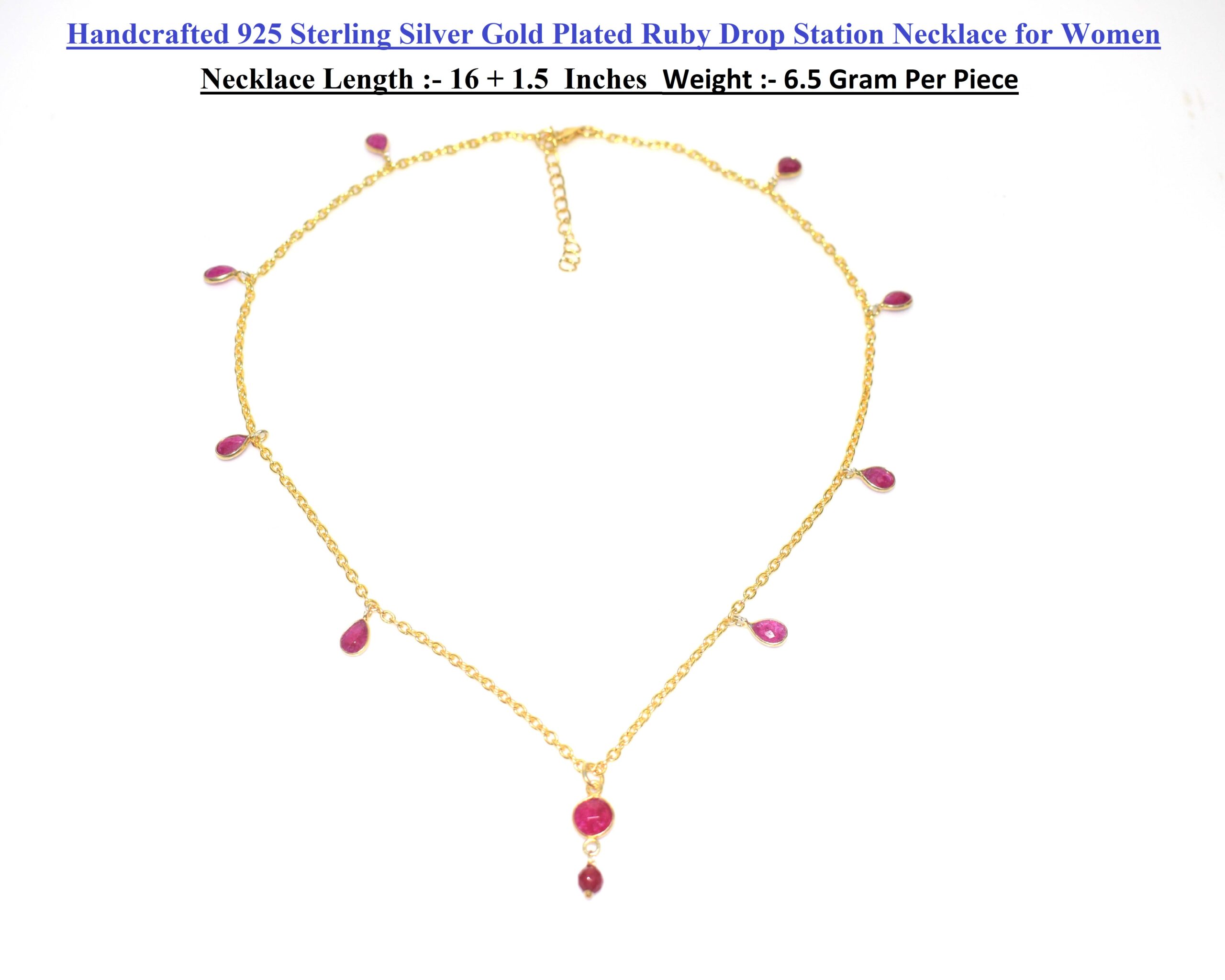 Handcrafted 925 Sterling Silver Gold Plated Natural Ruby Gemstone Beach Necklace for Women