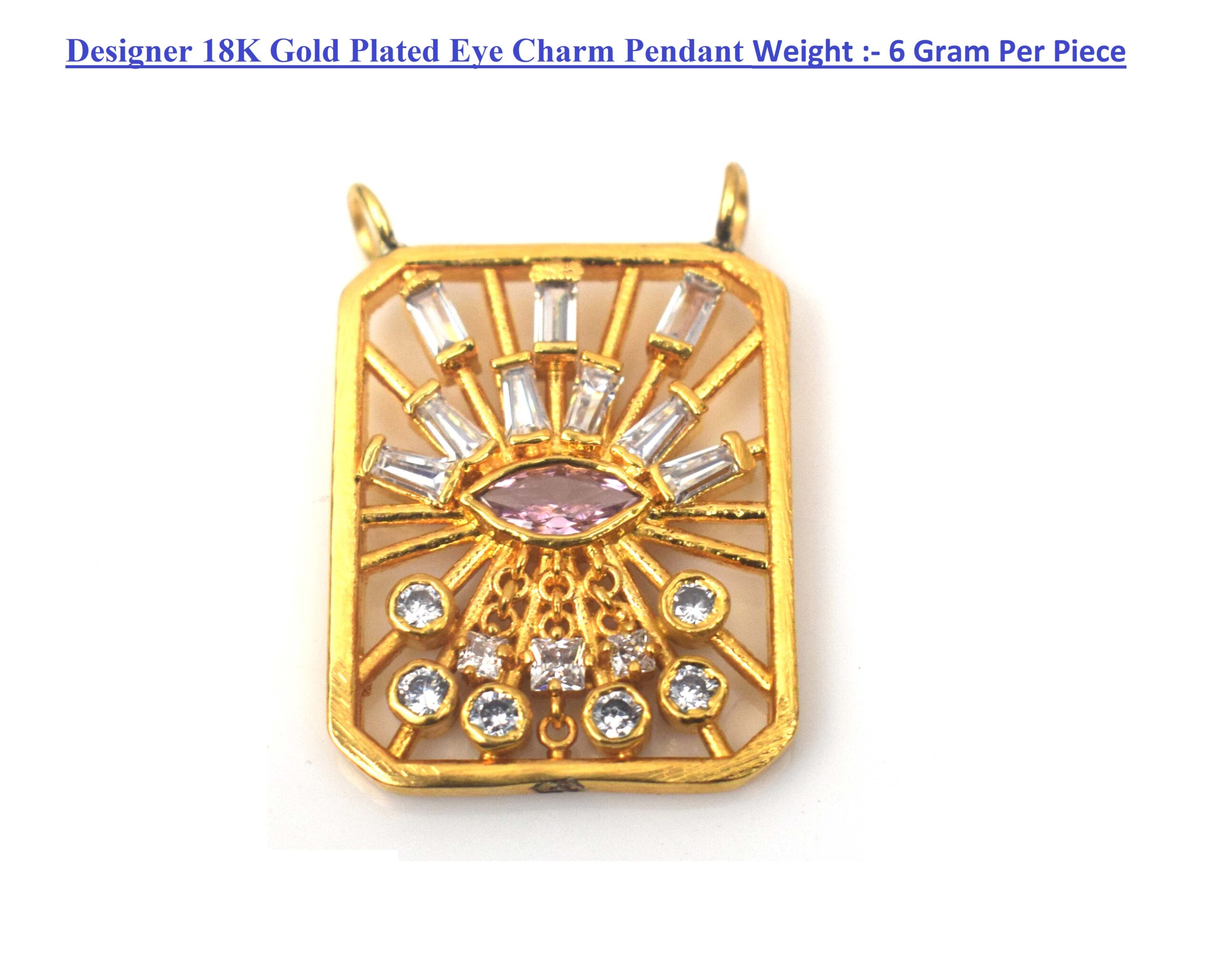 Modern 18K Gold Plated Evil Eye Pendant with Baguette & Round CZ for Women Designer Fashion Jewelry Wholesale Supplier