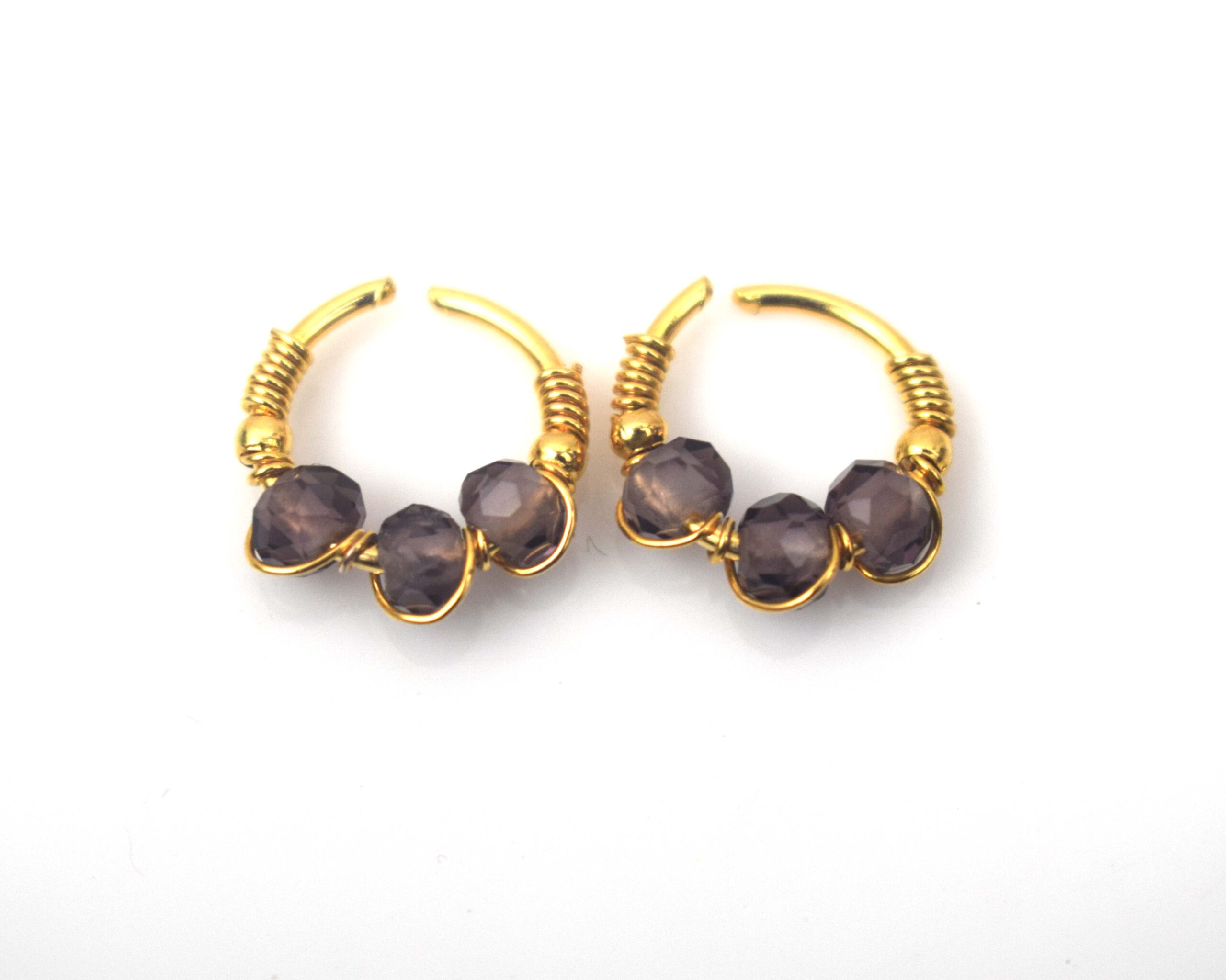 Wholesale 18K Gold Plated Amethyst , Green Onyx Bali Earrings for Women Minimalist Designer Jewelry