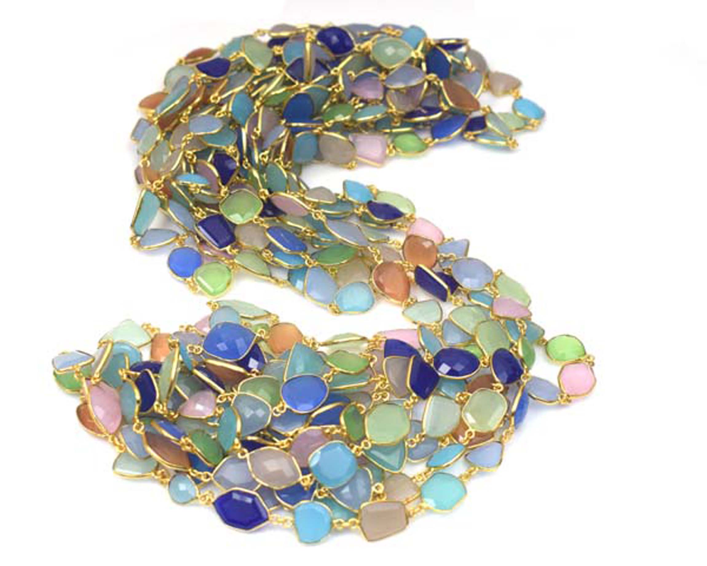 18K Gold Plated Faceted Gemstone Bezel Chain | Colorful Jewelry Making Chain