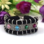 Handcrafted American Diamond & Natural Gemstone Black Macramé Statement Bracelet | Luxury Designer Jewelry for Women