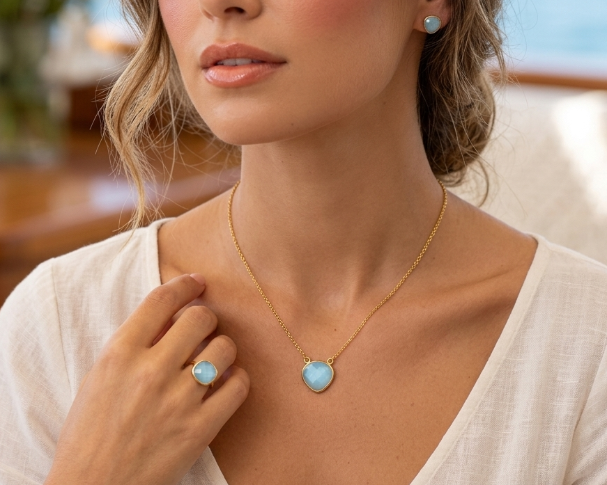 925 Sterling Silver Heart Shape Opalite Pendant Necklace with 18K Gold Plating