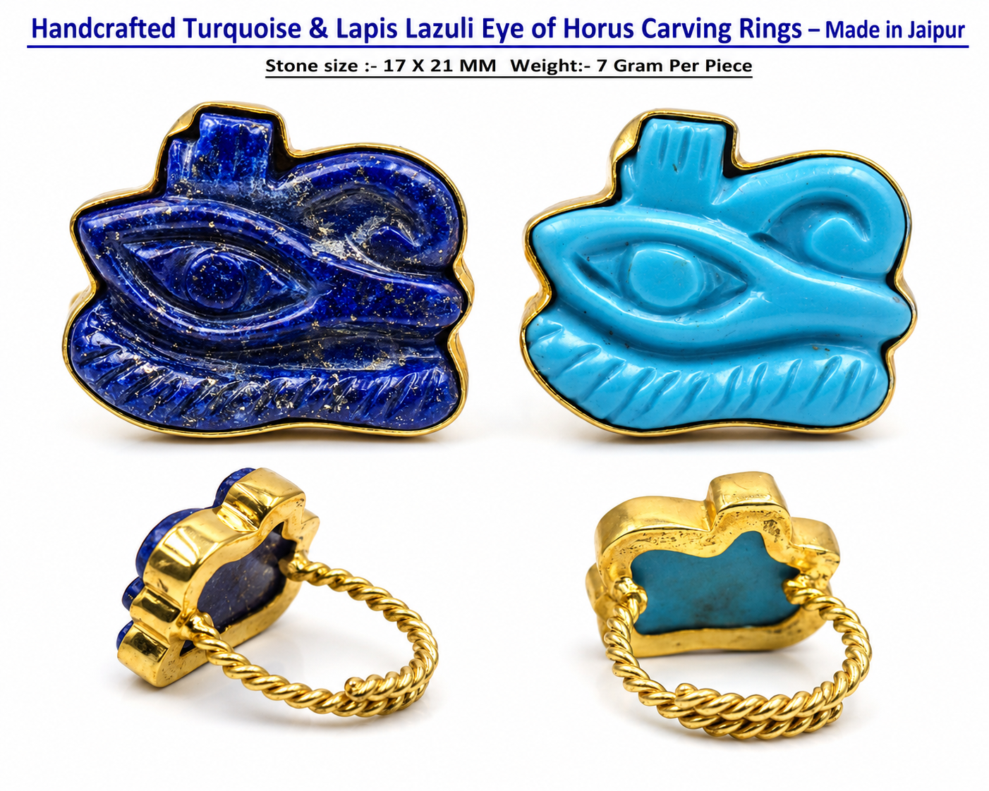 Handcrafted Turquoise & Lapis Eye of Horus Carving Rings