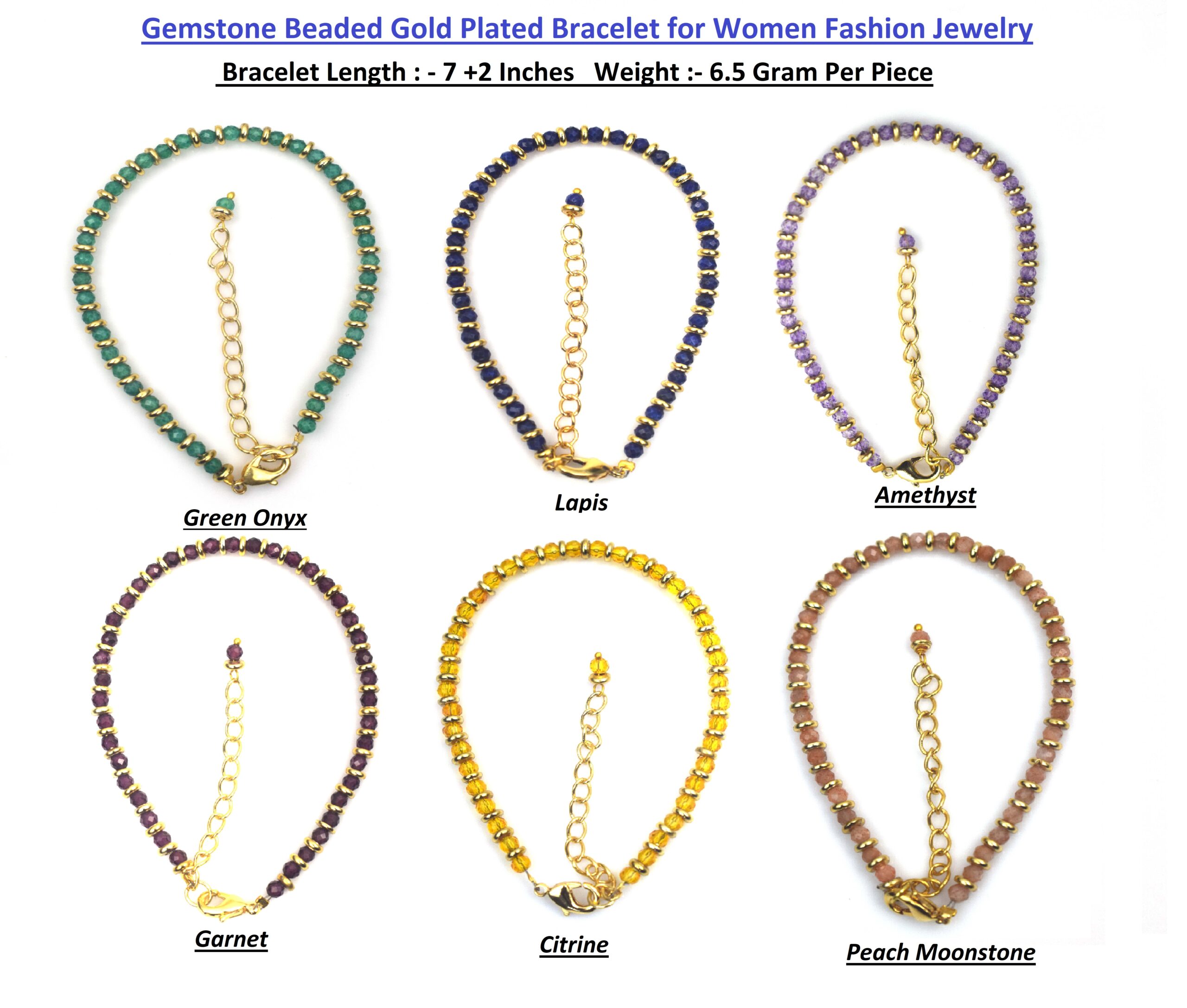 Gemstone Beaded Gold Plated Bracelet for Women Fashion Jewelry