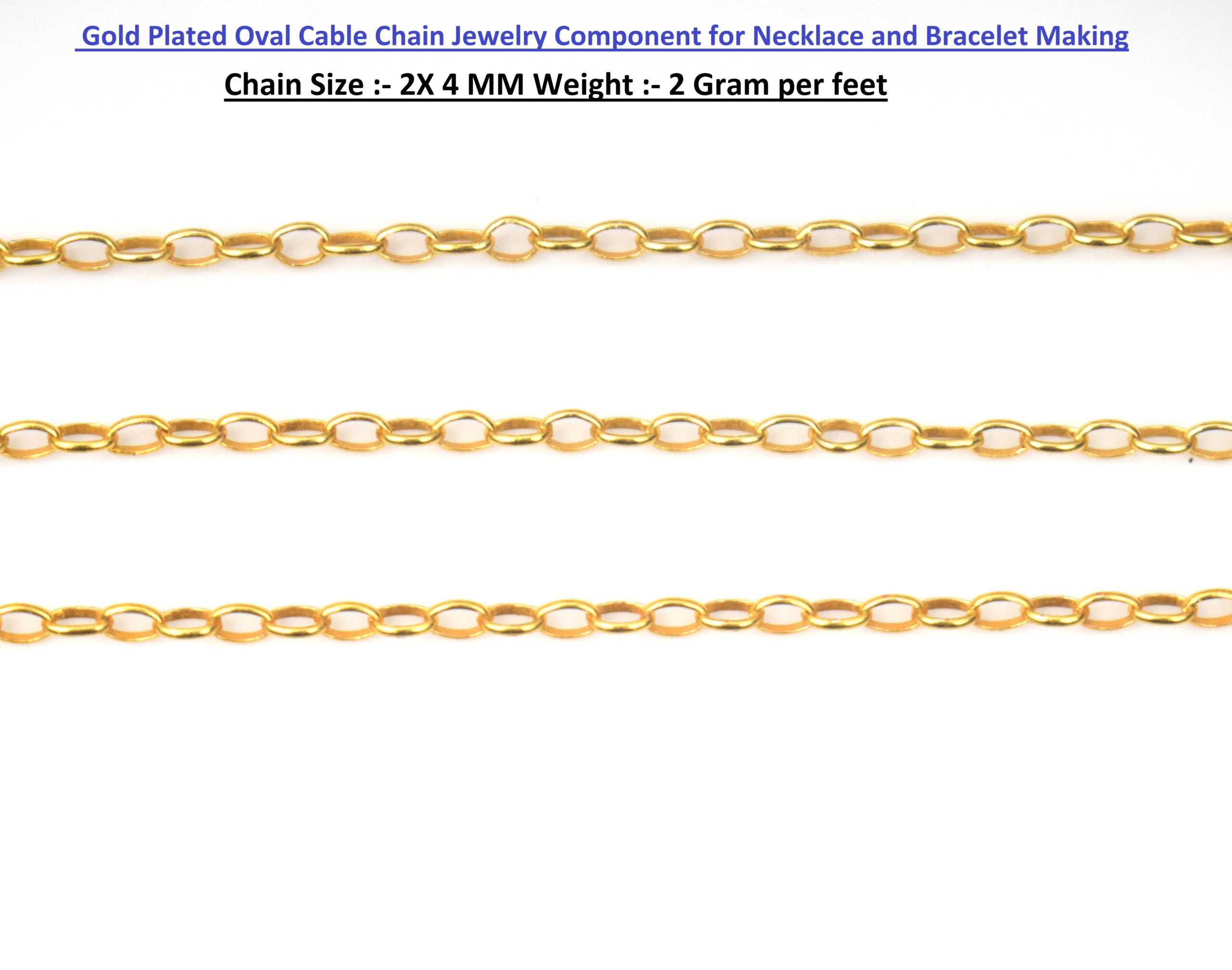 Gold Plated Oval Cable Chain Jewelry Component for Necklace and Bracelet Making