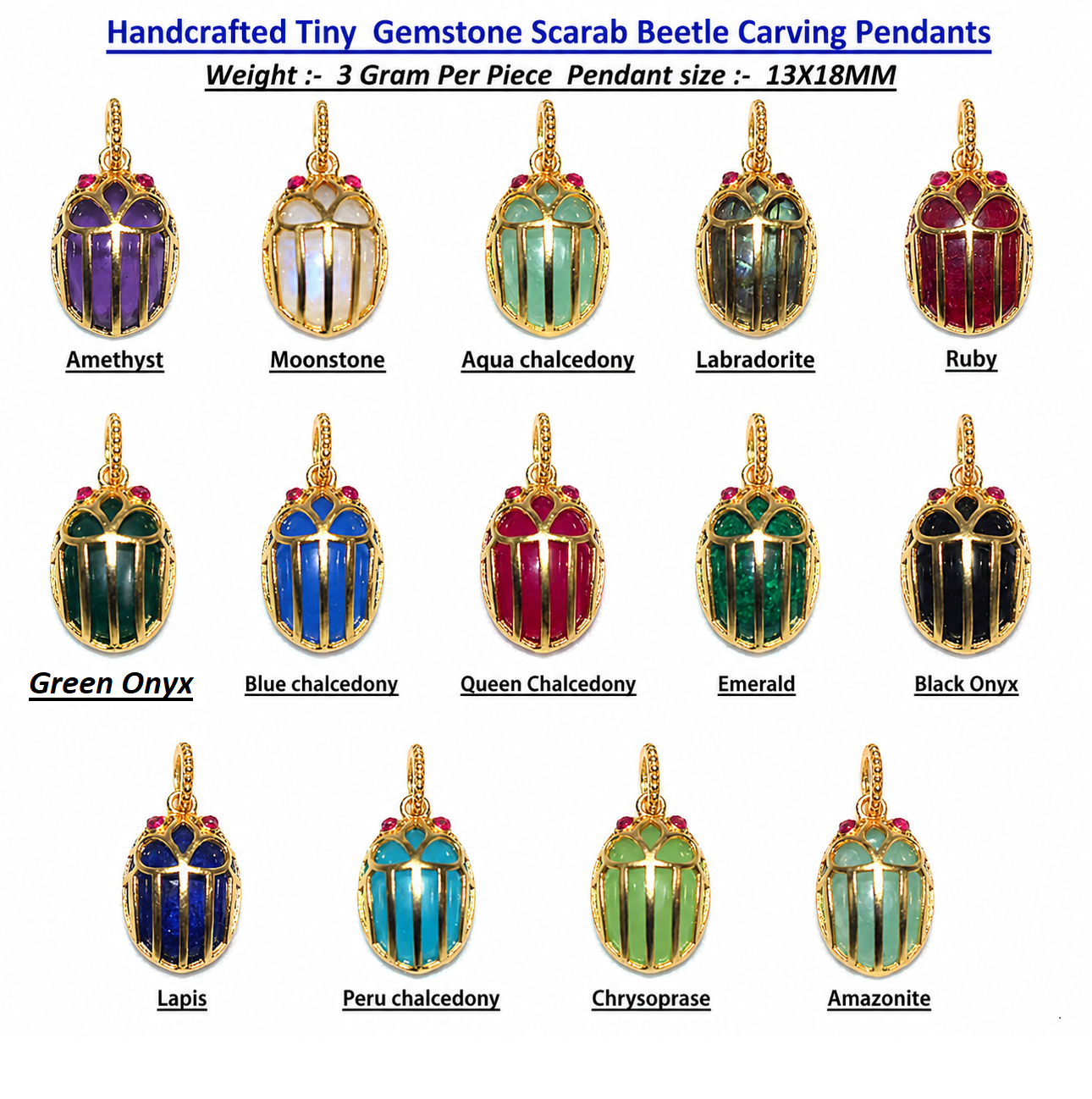 Handcrafted Multicolor Gemstone tinny Scarab Beetle Pendants